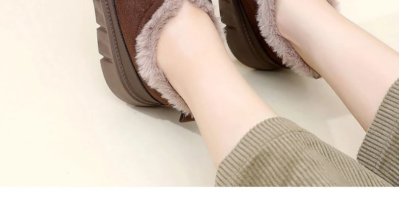 Damen Winter Warme Plüschgefütterte Schneeschuhe Wildleder-Obermaterial Reißverschluss Dicke Plattform Rutschfeste Lässige Knöchelhohe Baumwollstiefel – Detail 13