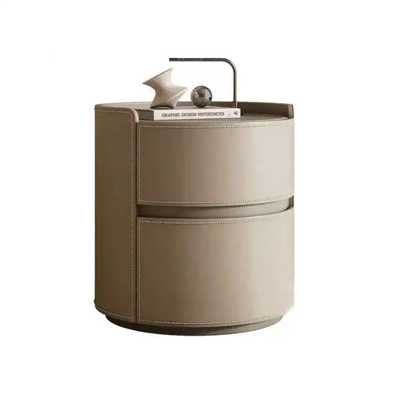 

Nordic Leather Bedside Tables for Household Round Nightstands Light Luxury Minimalist Bedroom Furniture Storage Bedside Cabinet