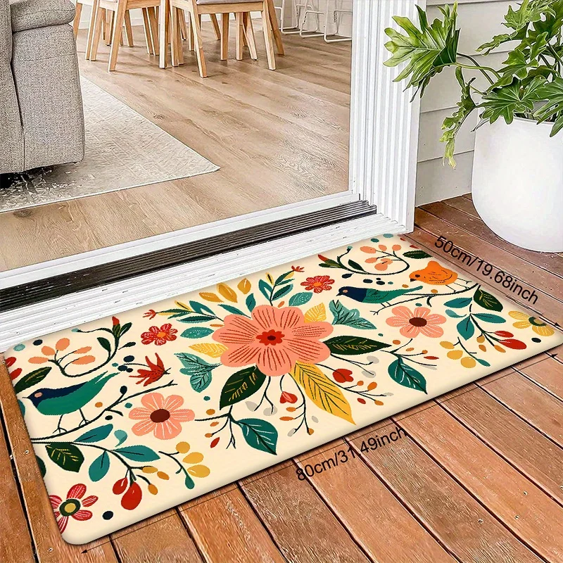 VIKAMA Schöner Blumenteppich, lebendiger Küchenteppich, Fußmatte, weicher langer Teppich für Schlafzimmer, Teppich für Wohnzimmer, Badezimmermatte