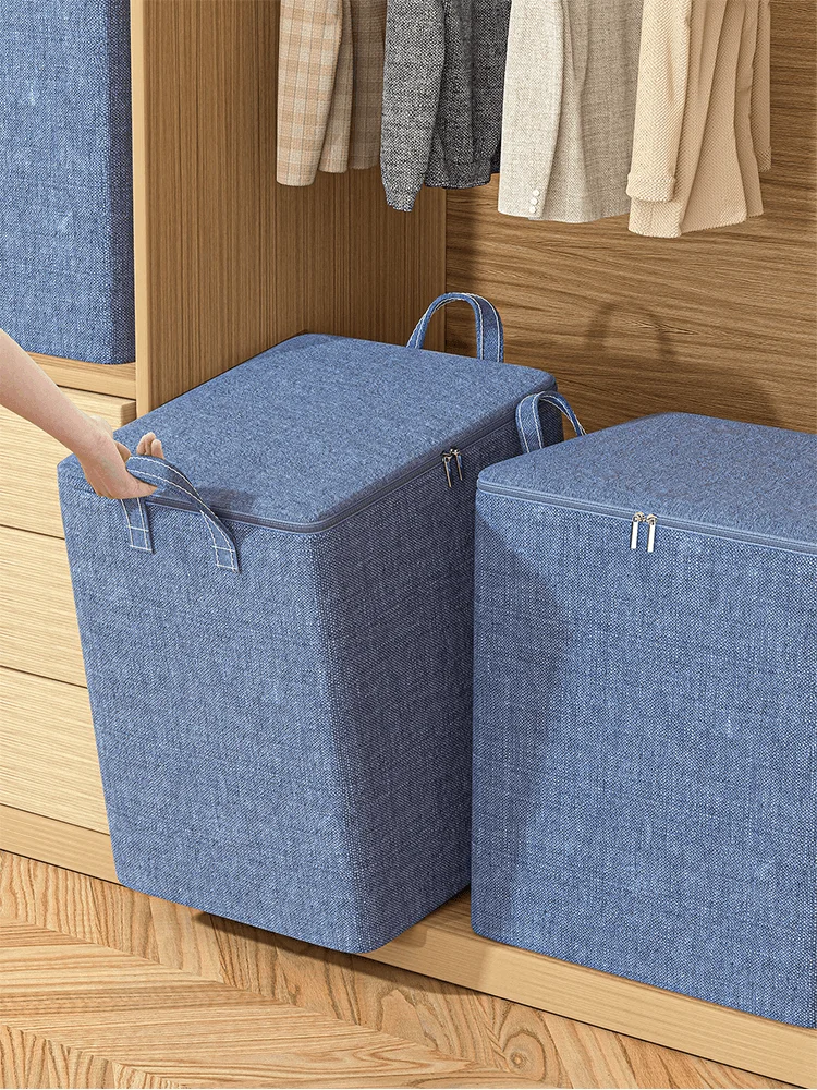 1PC clothing storage bag, used for organizing bedrooms, closets, clothes, quilts, storage bag with lid and handle, blue