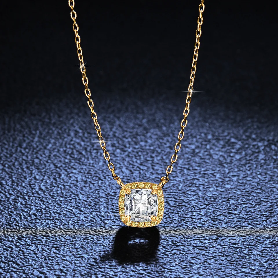 18K gold inlaid diamond women's cut moissanite necklace PT950 platinum princess style full diamond collarbone chain