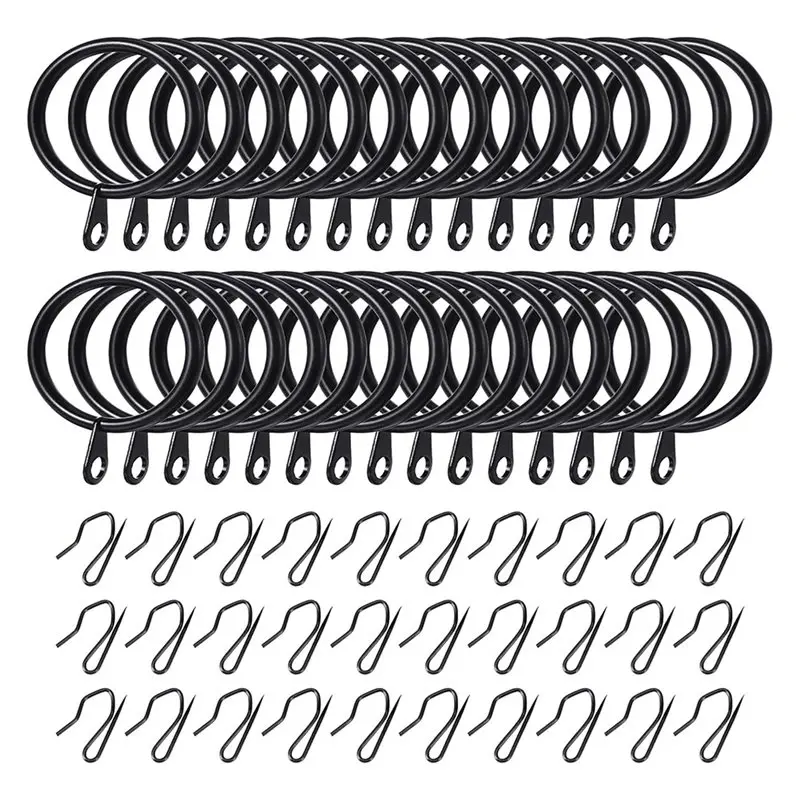 AT05-60 Pcs Drapery Curtain Rings With 60 Drapery Pin Hooks For Window Door Shower