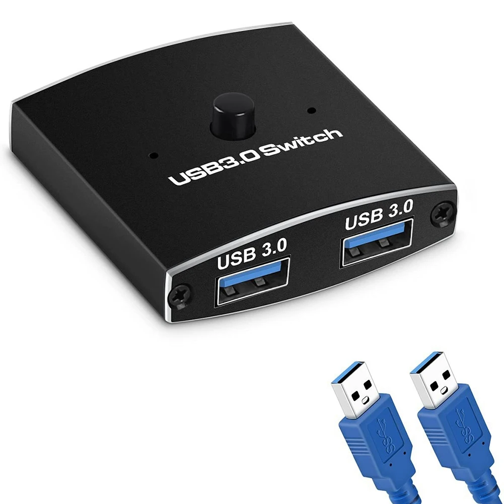 USB 3.0 Switch Selector KVM Switch 5Gbps 2 in 1 Out USB Switch USB 3.0 Two-Way Sharer for Printer Keyboard Mouse