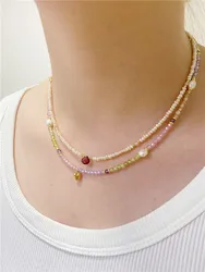 Natural Pearl Colorful Zircon Beaded Women Clavicle Chain Love Heart Series Necklace Set Handmade Romantic Luxury Fine Jewelry