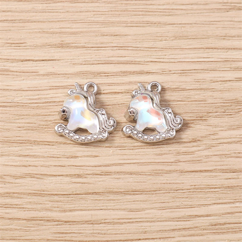 5 Stück 13x14mm Niedliche Kristall-Tier-Anhänger in Form von Pferden für die Schmuckherstellung, Ohrhänger, Halsketten, Armbänder, DIY-Bastelzubehör – Detail 13