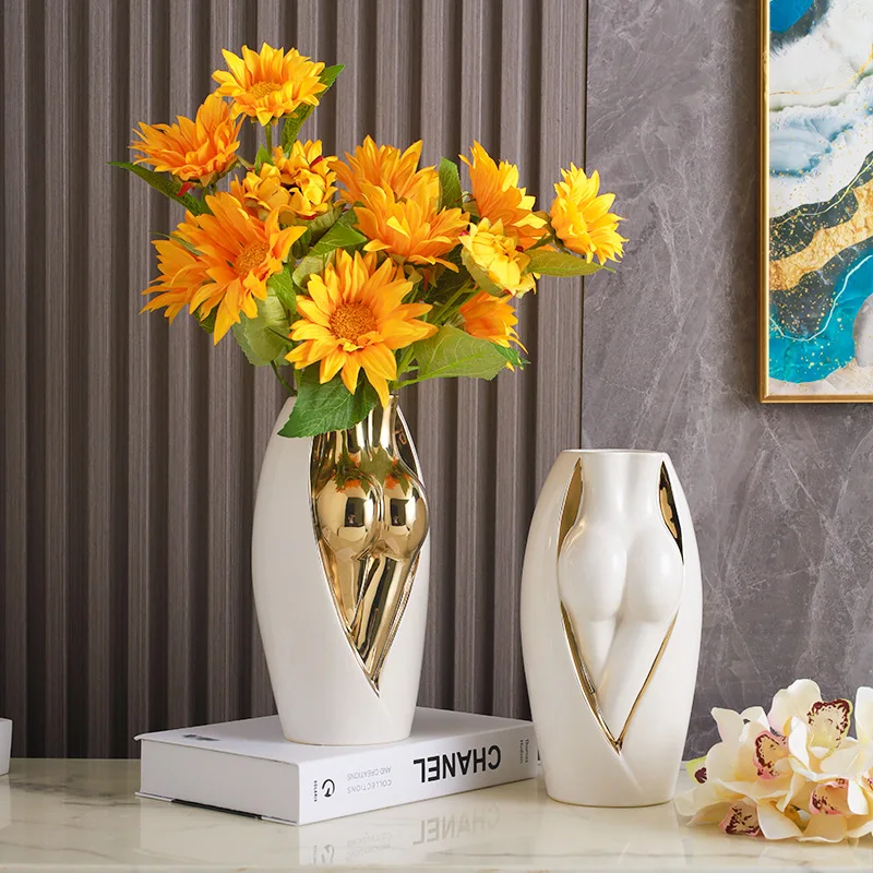 Art Ceramic Vase Creative Beautiful Buttock Vase Home Decoration Dried Flower Accessories Living Room Flower Arranging Device