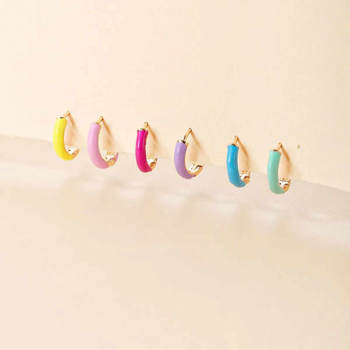 6/PC Colorful Enamels Hoop Earrings Set for Women Trendy Boho Piercing Ear Cuffs Stud Drop 2023 Jewelry Accessories