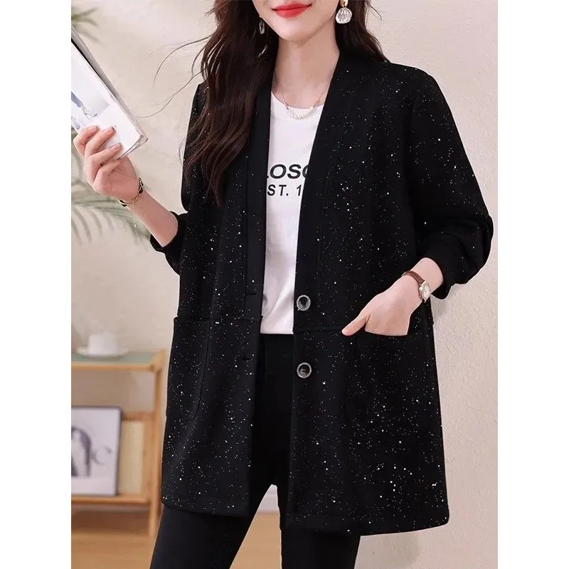 

Long-sleeved Cardigan Women's Autumn and Winter Loose Casual Shiny Versatile Jacket