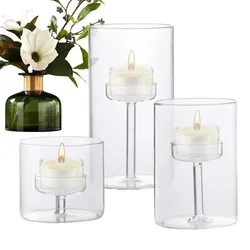 3Pcs/set Romantic Glass Candle Holder Home Oil Lamp Windproof Candlestick Table Decor Ornament Wedding Party Accessories