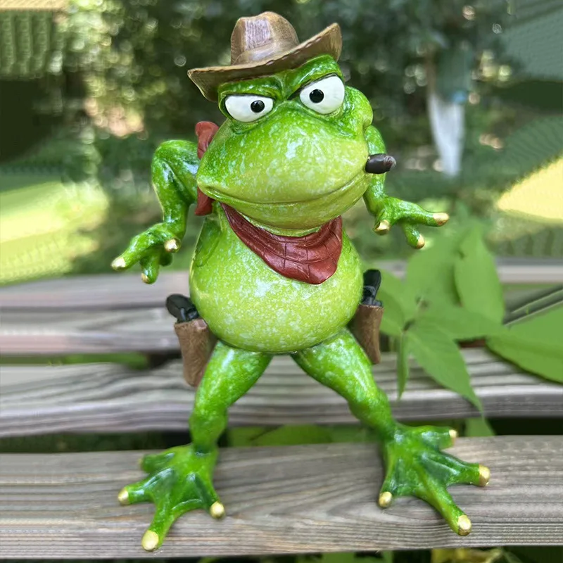 

Green Frog Decor Role Play Cowboy Frog Figurines Animal Statues Desktop Ornaments Gardening Decor Accessories for Indoor Outdoor