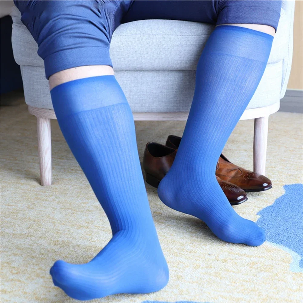 

1 Pair Men's Socks Summer Wide Striped Toe Sheer Formal Dress Socks Silk High Thin Breathable Business Stockings For Man