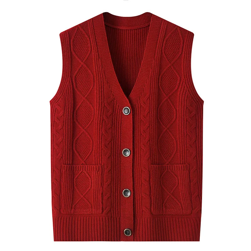 Middle-aged women mother knitted warm vest spring autumn shoulders grandma suit tops thin cardigan elderly woolen horse jacket