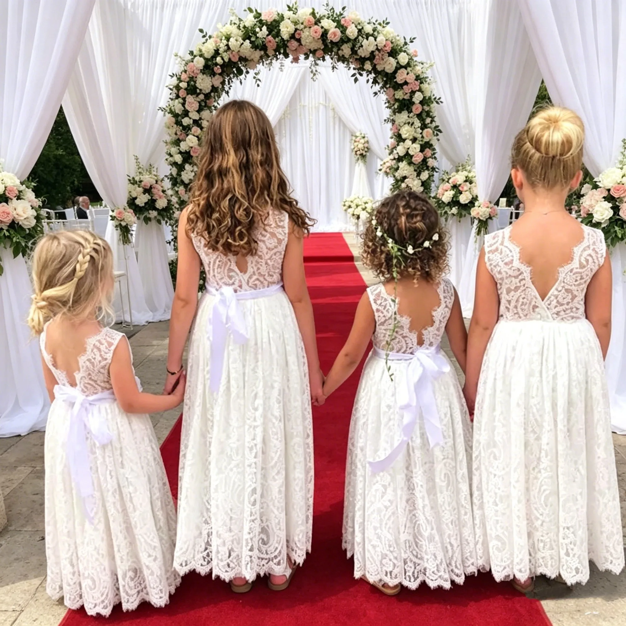 Blumenmädchen Hochzeitskleid Elegantes Mädchen Geburtstags- und Abschlussballkleid Weißes Spitzen-Prinzessinnenkleid 4-12 Jahre Alte Kinderkleidung