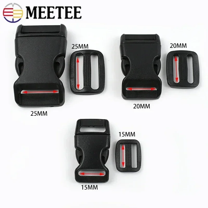 2-10Sets 15/20/25mm Plastic Buckles Clip Bag Strap Adjuster Ring Hook Release Belt Buckle Backpack Webbing Closure Clasp Sewing