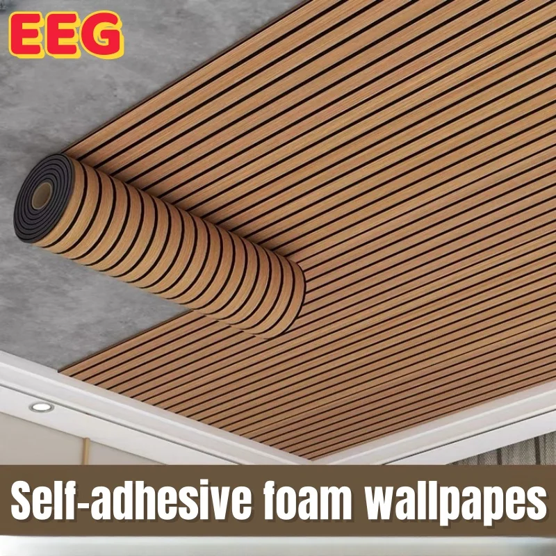 

Grille Design Self-Adhesive Foam Wallpapers Ceiling Wall Decor Easy To Install Removable Self-Adhesive Wood Grain Wall Stickers