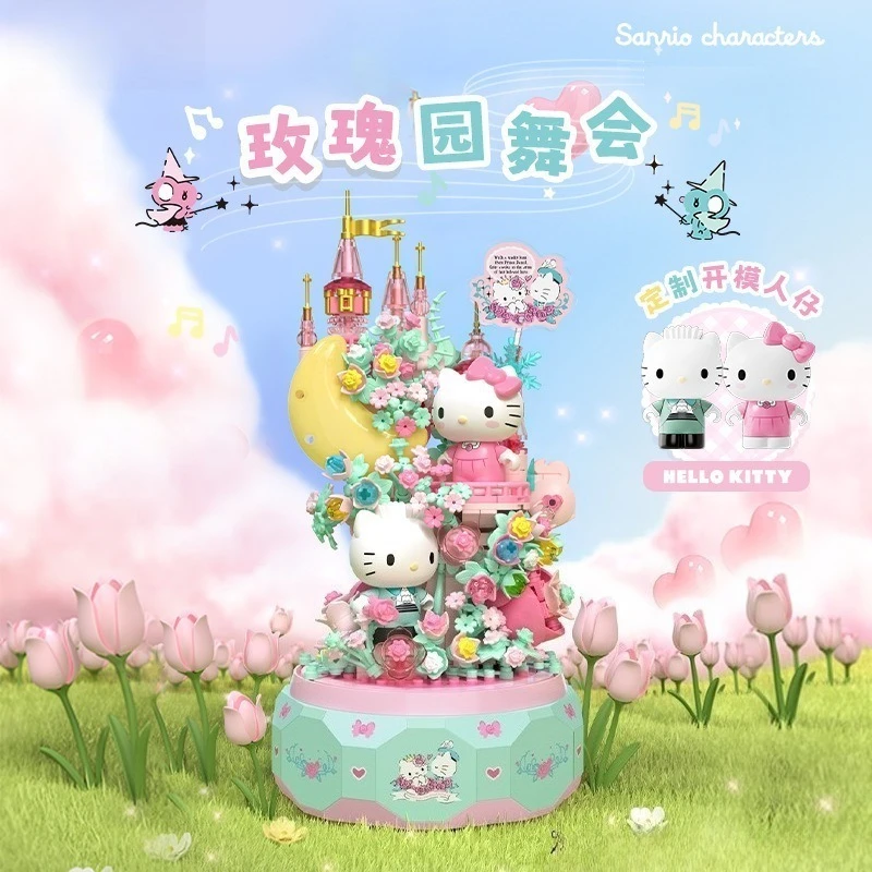 

Sanrio Hello Kitty музыкальная шкатулка строительные блоки микро частицы DIY кирпичи игрушка для девочек подарок на день рождения