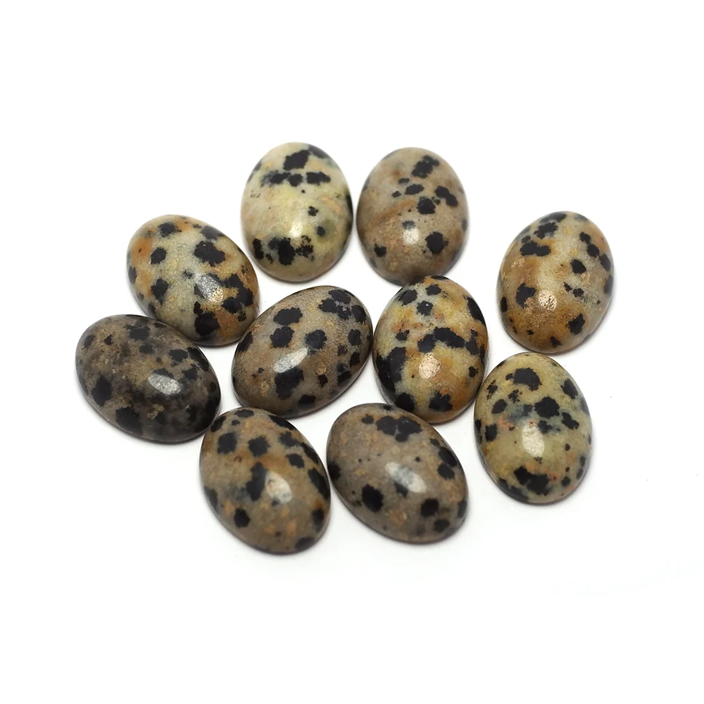 10pcs Beige Spots Stone, Oval Gemstone, 10x14mm Polished Flat Back Stone,Accessorie For Jewelry Necklace Making Supplies