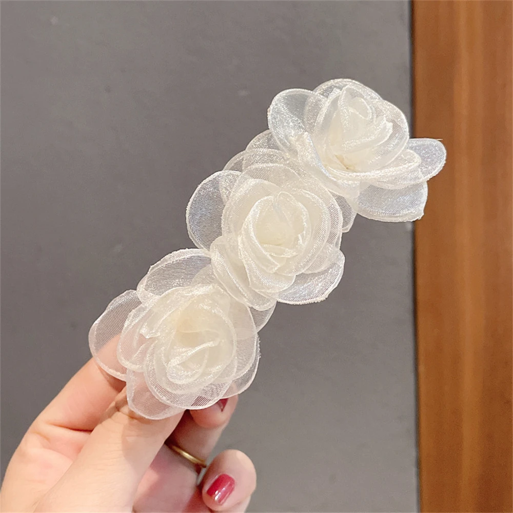 Sweet Camellia Hairpin Ladies Organza Hairglips Large Size Spring Hairclips Women Hair Accessories Elegant Headwear