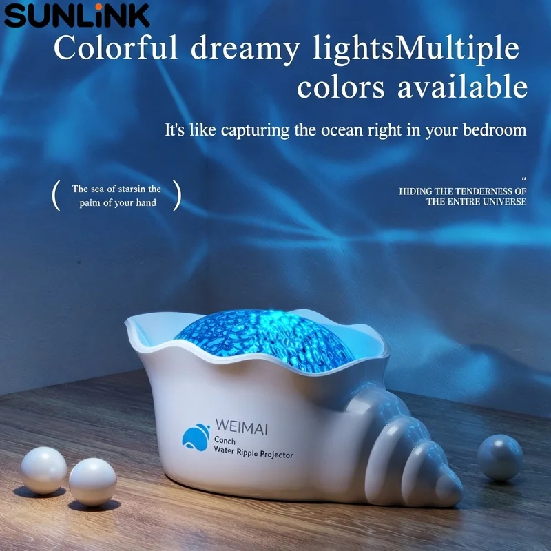 1pc Conch Projector Ocean Wave Water Ripple LED Night Light Starry Sky Lamp for Bedroom Livingroom Home Decor Relaxing Gift
