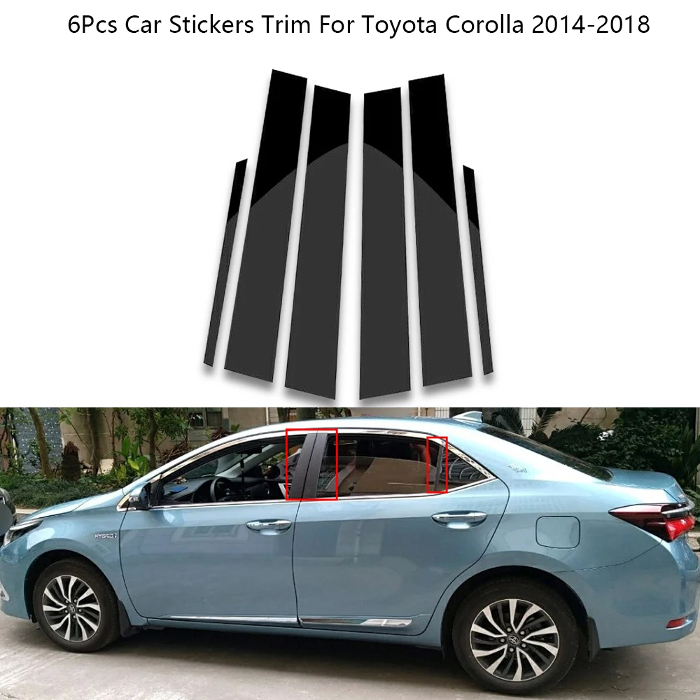 

6Pcs Mirror Window Pillar Posts Cover Door Trims Black Stickers For Toyota Corolla 2009-2013 2014-2018 Exterior Car Accessories