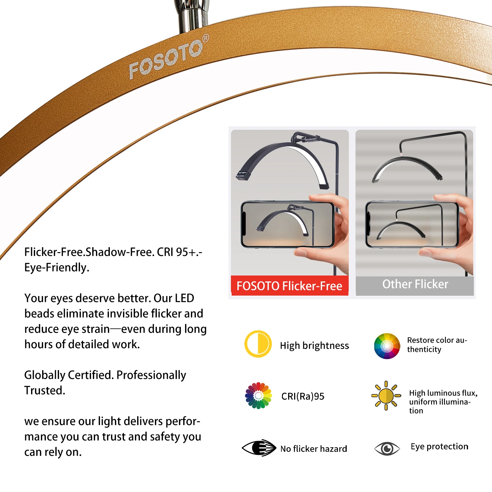 Fusitu Oversea Warehouse LED a forma di mezzaluna Luce per ciglia a LED con treppiede da pavimento Luce video da pavimento per trucco del salone di bellezza