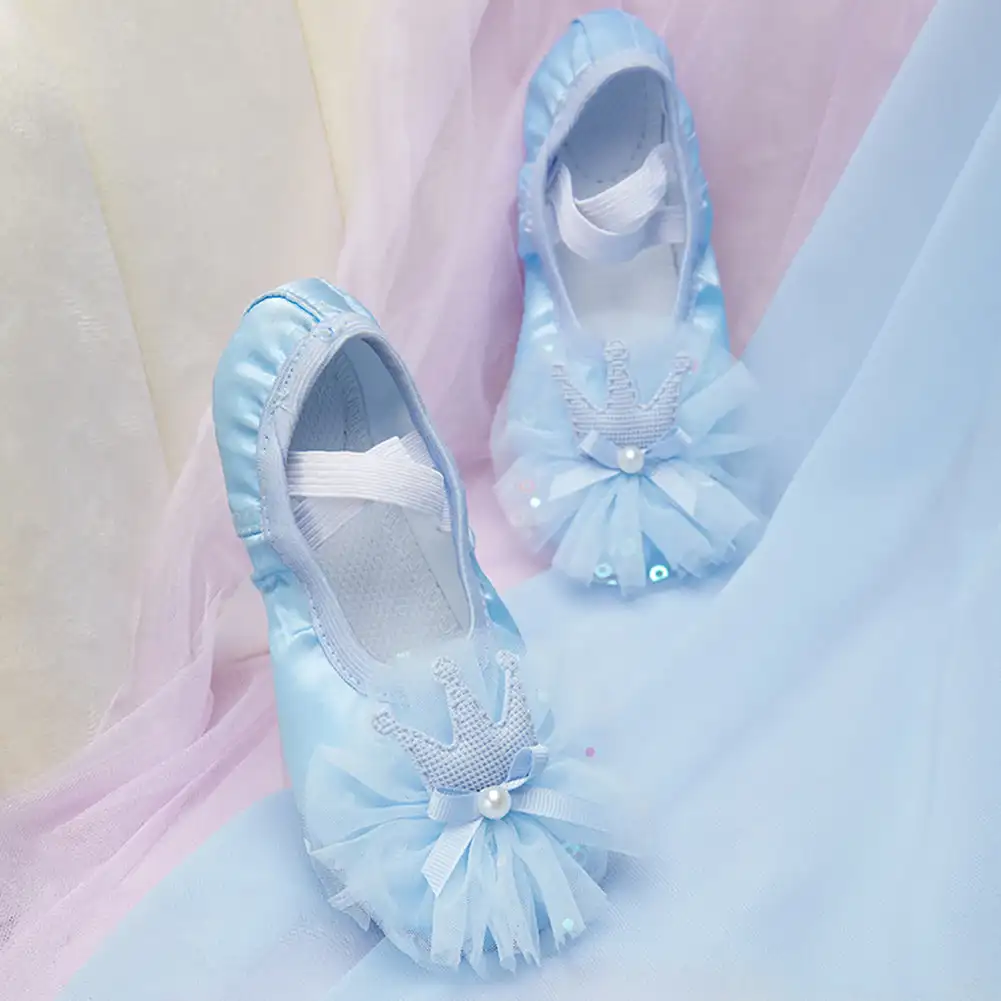 Sapato de Balé Infantil Profissional, Sapatos de Princesa, Sola Macia, Cetim, Coroa, Renda, Treino de Dança, Meninas