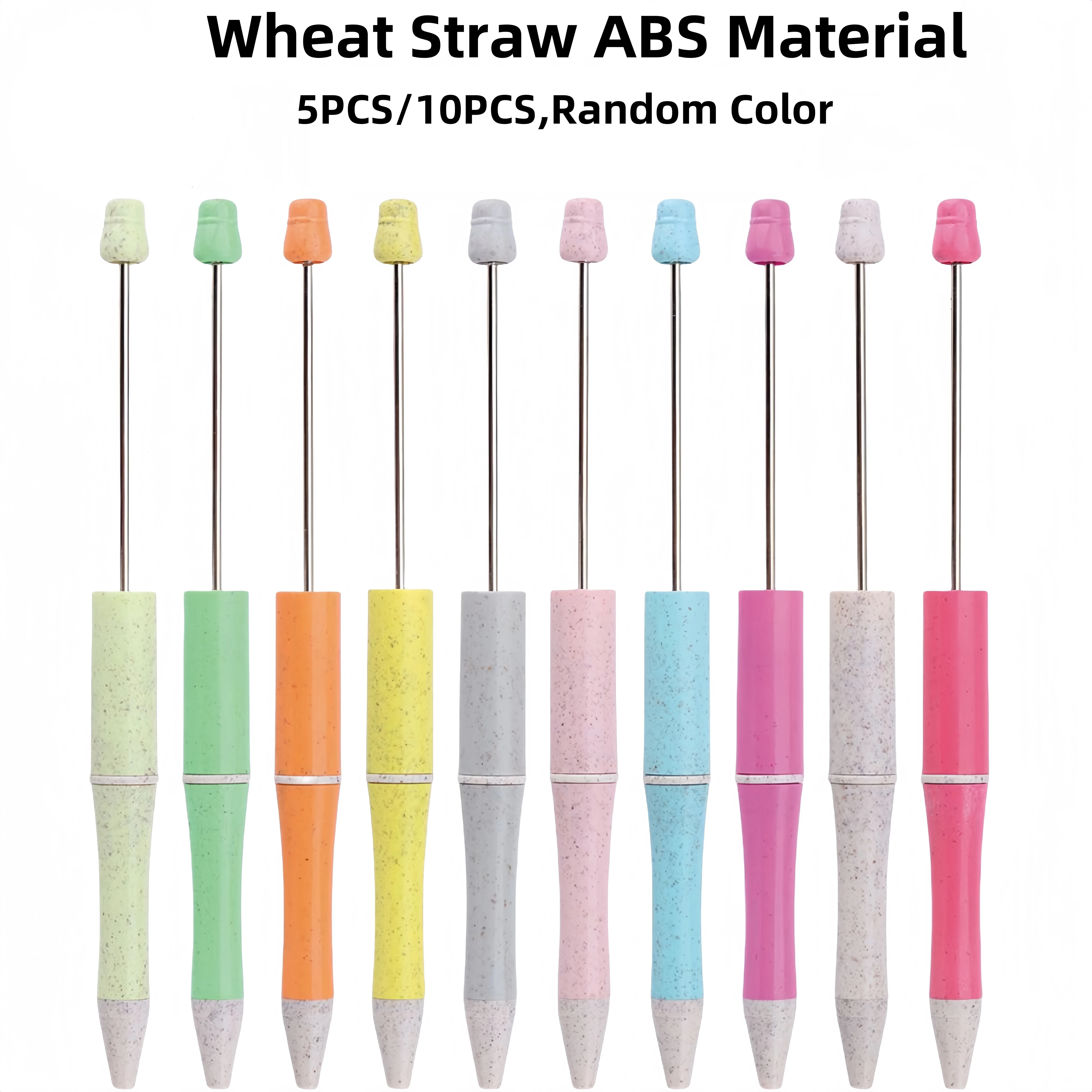 

10 шт., наборы шариковых ручек из креативной пшеничной соломы с пластиковыми бусинами (случайный цвет), подходят для офисных и школьных принадлежностей своими руками