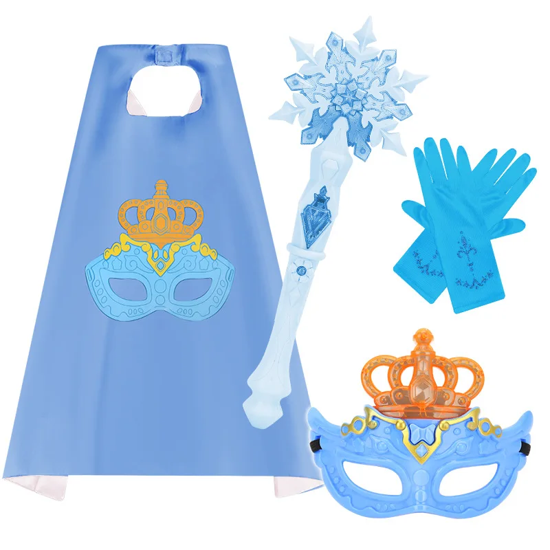 Children's Girls Snowflake Wand Glowing Sound Fairy Wands Princess Mask Magic Wand Scepter Crown Necklace Earrings Cape Set