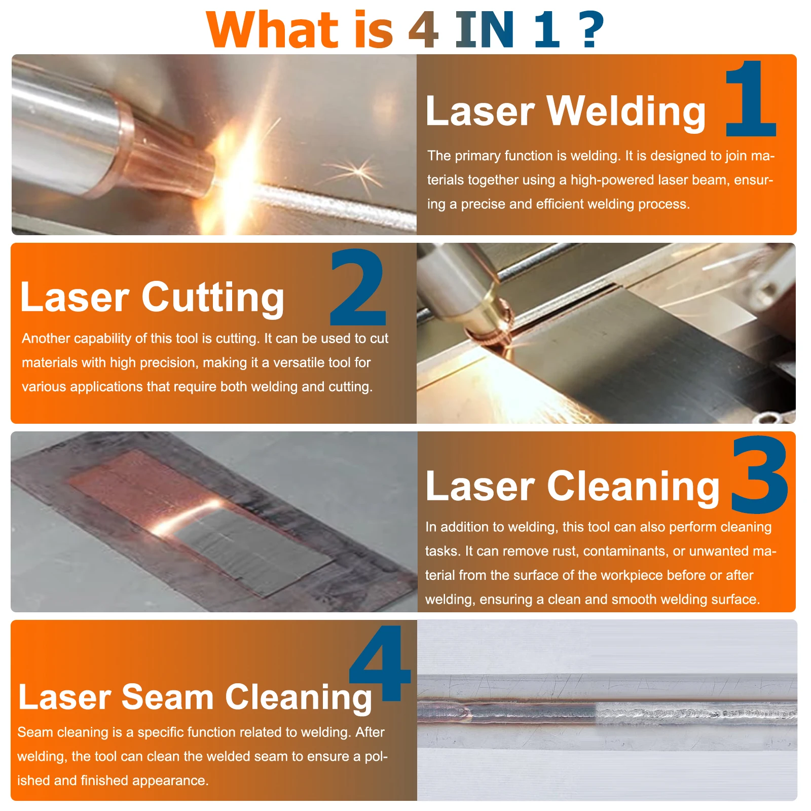 STOCK UE 4 in 1 Saldatrice laser 2000W Saldatore laser a fibra Pulizia Saldatura Taglio Raffreddamento ad acqua per metallo STOCK USA