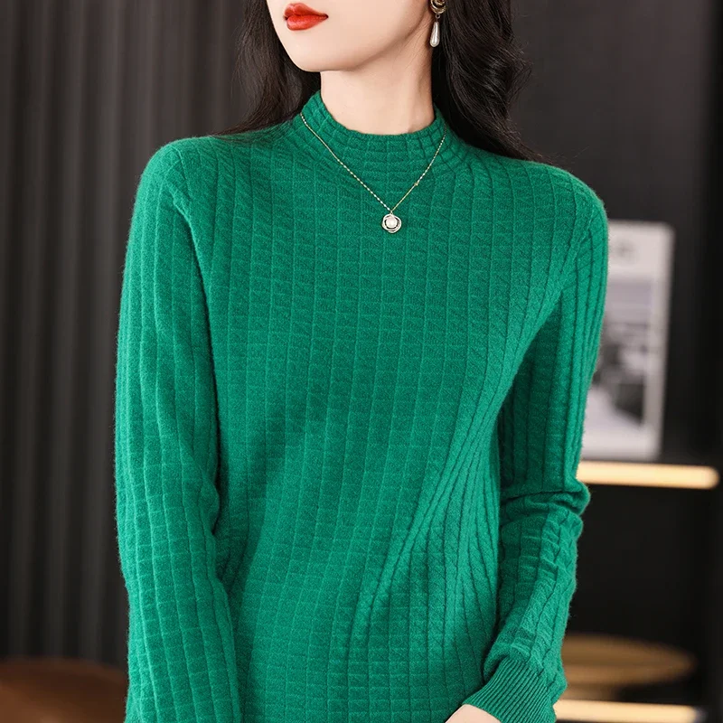 

Women's Semi High Neck Wool Knitted Sweater 2024 New Sweater Loose Western-style Top Mid Neck Base Pullover Base Sweater