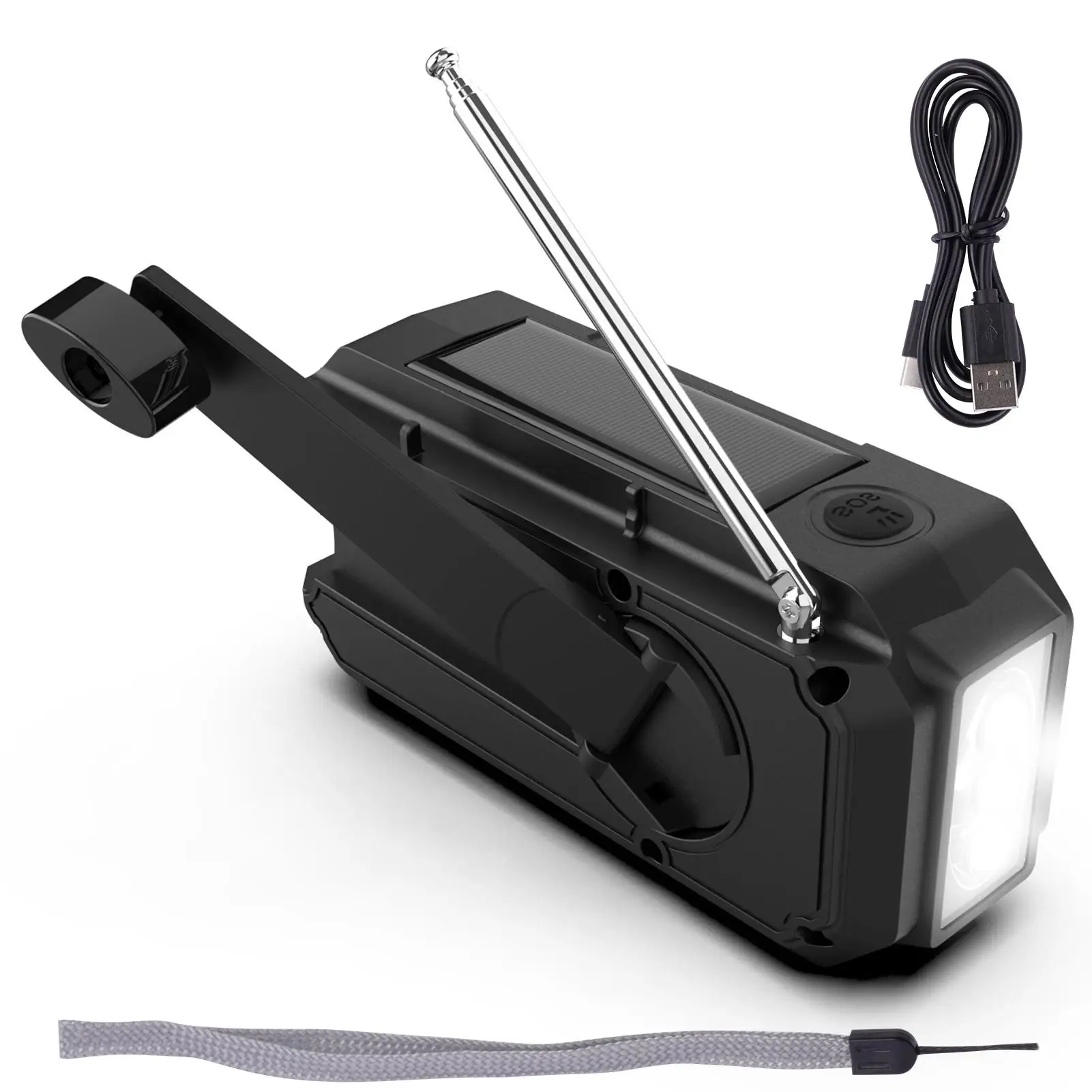 

1200mAh Emergency Radio Multi-Powered Hand Crank Solar Powered AM/FM Weather Radio With LED Lamp Flashlight SOS Alarm Radio