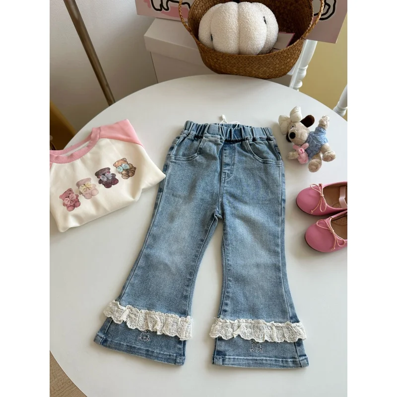 

NL-Spring New Autumn Pants Girls' Jeans Floral Lace Pants Crawler Generation Hair