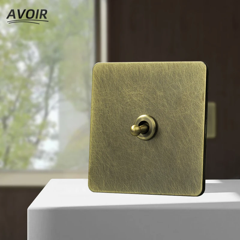 

Avoir Wall Light Switch 1-4 Gang 2 Way European French Standard Power Socket With Usb Retro Bronze Panel Toggle Switch Dimmer