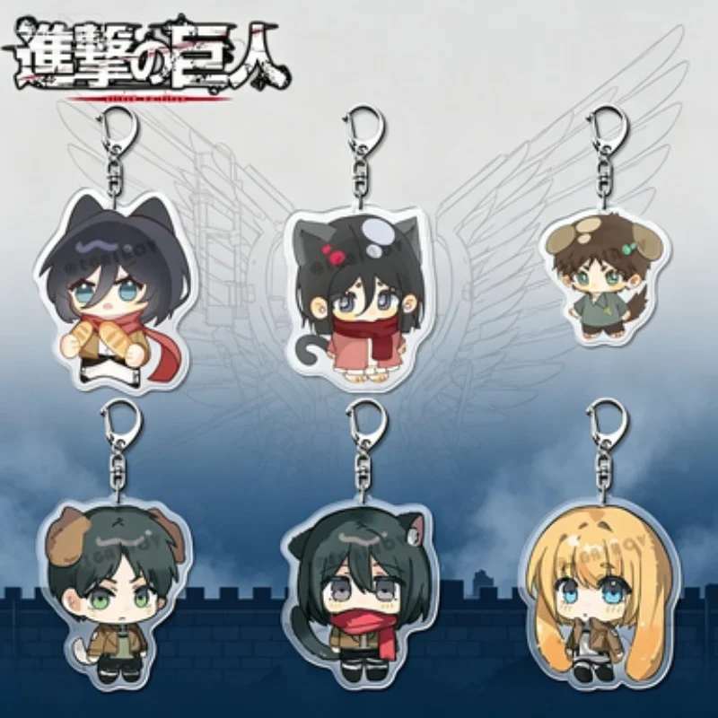 Attack On Titan 5Cm Acrylic Keychains Chibi Kemonomimi Mikasa Ackerman Eren Yeager Armin Arlert Key Ring Pendant Anime Bag Gift