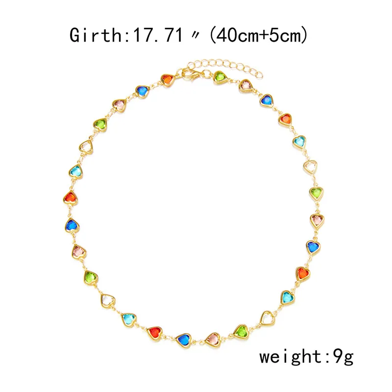 Exquisite bunte Kristall Herz Halsband Halskette für Frauen Charme Zirkon Metall Kette Halskette Party Geburtstag Schmuck Geschenk – Detail 5