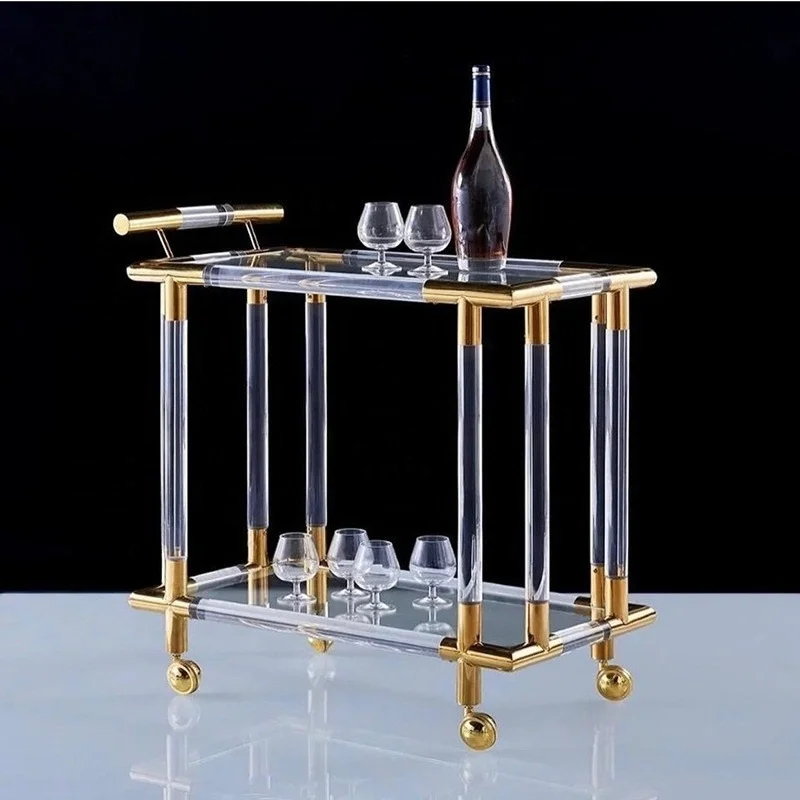 High transparent acrylic rolling storage bar cart