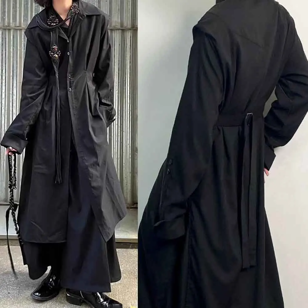 

Mens Autumn Dark Mid-Length Shirt Streetwear Fashion Y2k Gothic Double-Layered Samurai Pants Culottes Men'S Clothing 2025 New