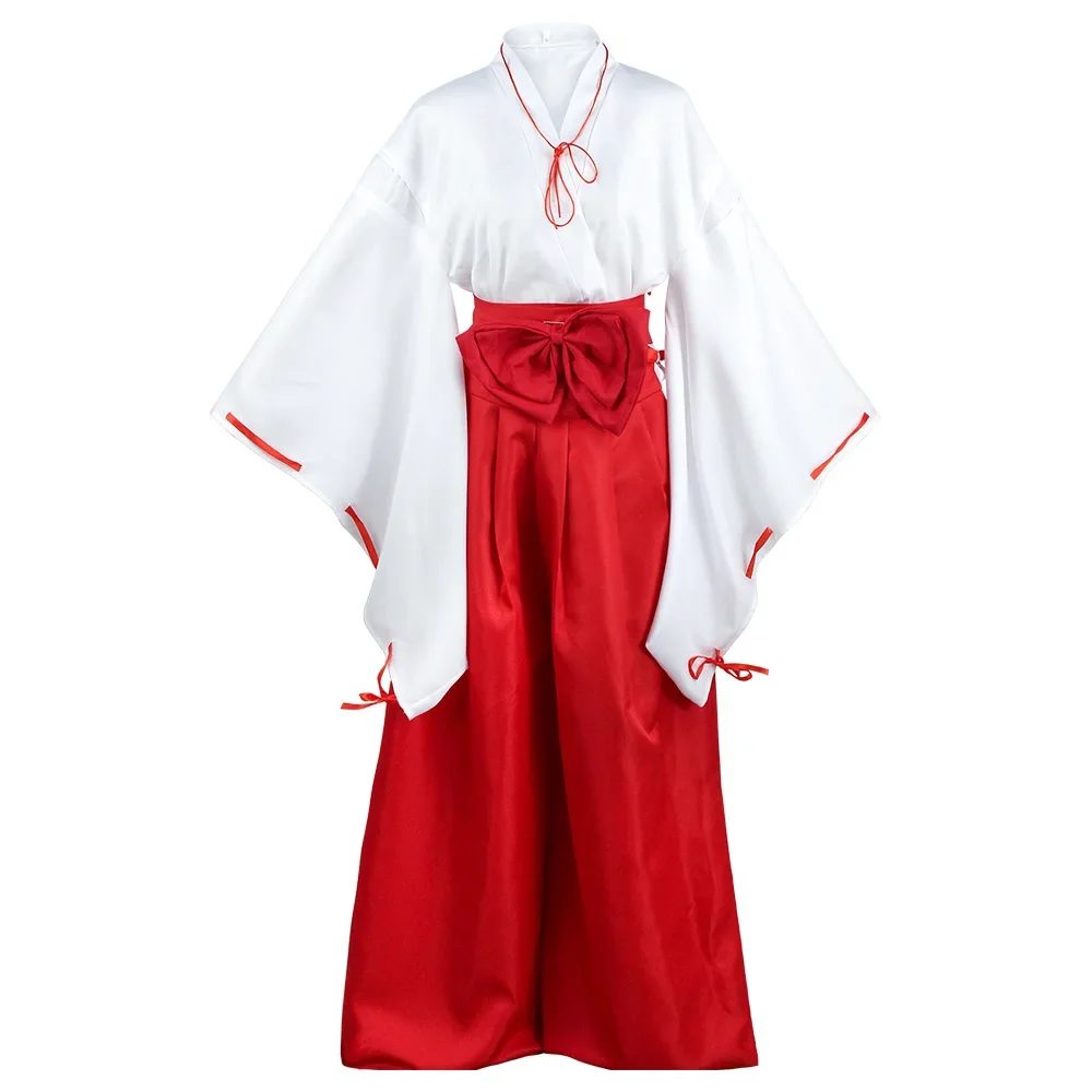 Anime Inuyasha Kikyo Cosplay Dress Girls Red White Kimono Cosplay Costume Halloween Christmas Party Uniform Kimono Set Shoe Wig