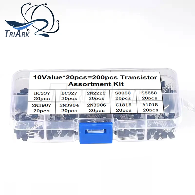 10Value 200PCS Transistor Assortment Kit BC337 BC327 2N2222 2N2907 2N3904 2N3906 S8050 S8550 A1015 C1815 Wit Box