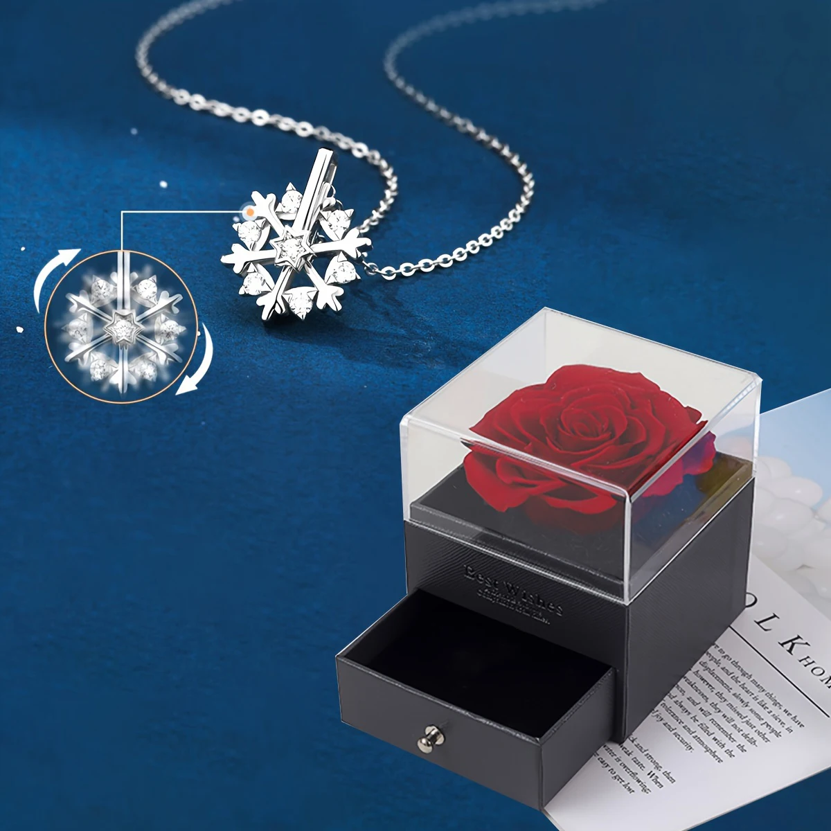 Luxury Big Snowflake Zircon Necklace With Rose Gift Box Fashion Pendant Jewelry For Women Girlfriend 2024 New Wedding Gifts