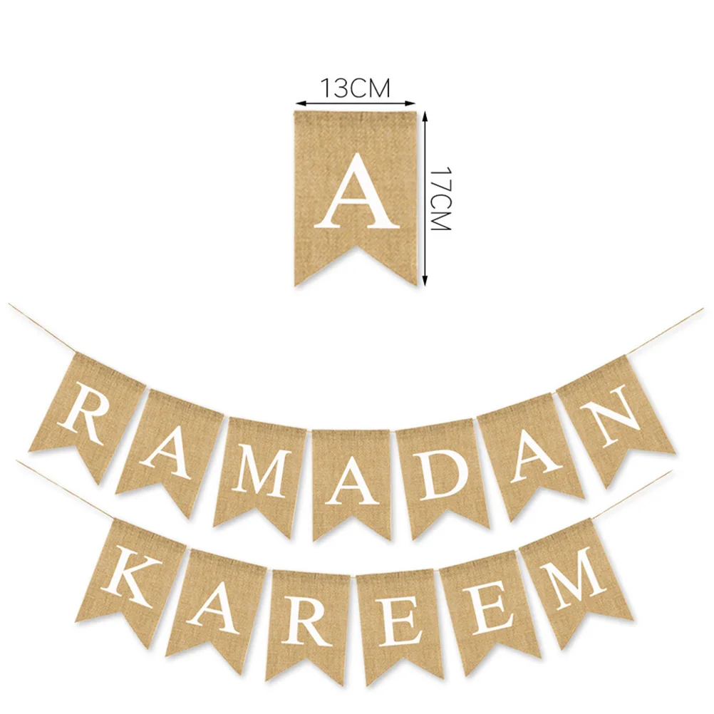 

Ramadan Banner Burlap Muslim Eid Bunting Rustic Party Decoration Supplies Pull Flag for Eid Photo Booth Backdrop