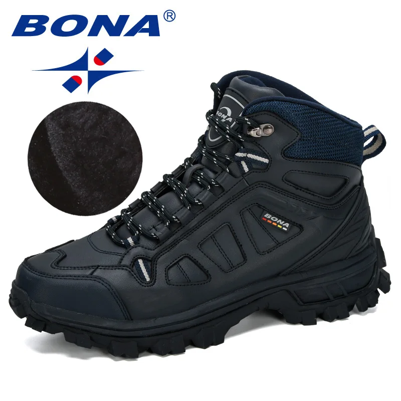 BONA 2023 New Designers Fashion Ankle Boots Men Winter Trekking Mountain Hiking Boots Man Rubber Anti-Slip Plush Warm Snow Boots