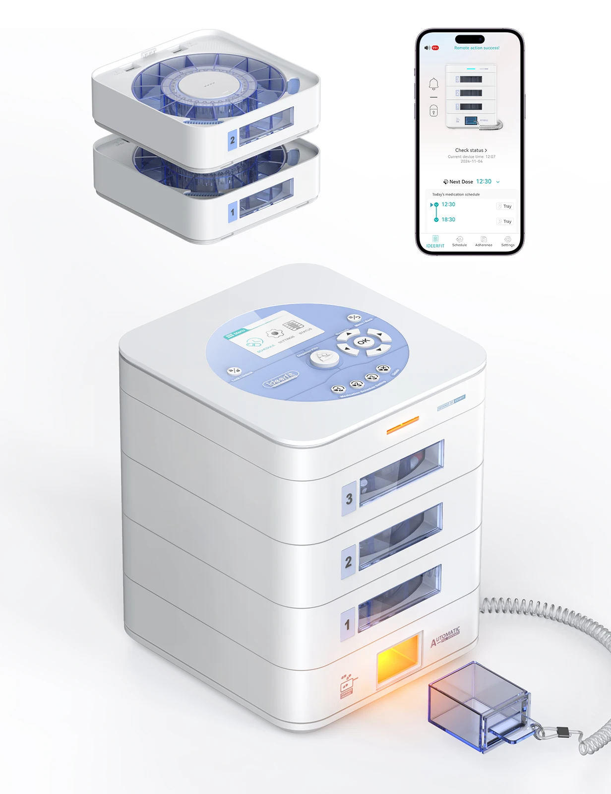 3-trays All-in-One Smart Medication Dispenser with Voice Alert LCD Screen and Lock System