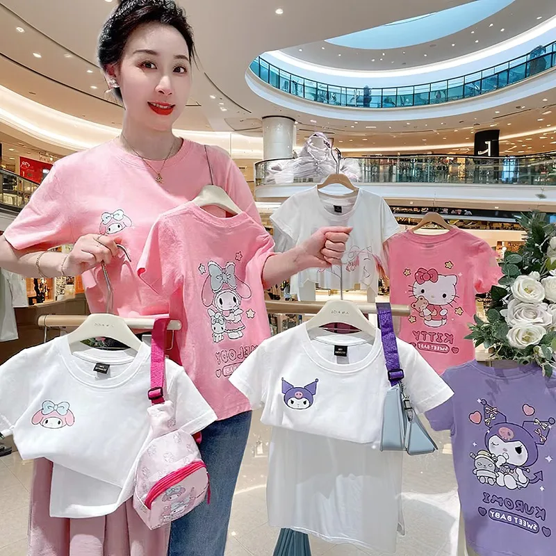 

Hello Kitty Cinnamoroll Anime Kawaii Cotton Kuromi Short Sleeved Shirt Cute Cartoon Casual Hoodie Clothes Gifts for Girls