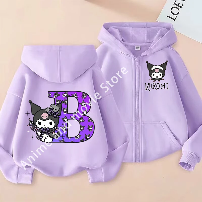 Kuromis Ragazze Bambino Felpe con cerniera Lettere di cartoni animati Felpa slim Inverno Manica lunga Harajuku Pullover Casual con cappuccio Regali carini