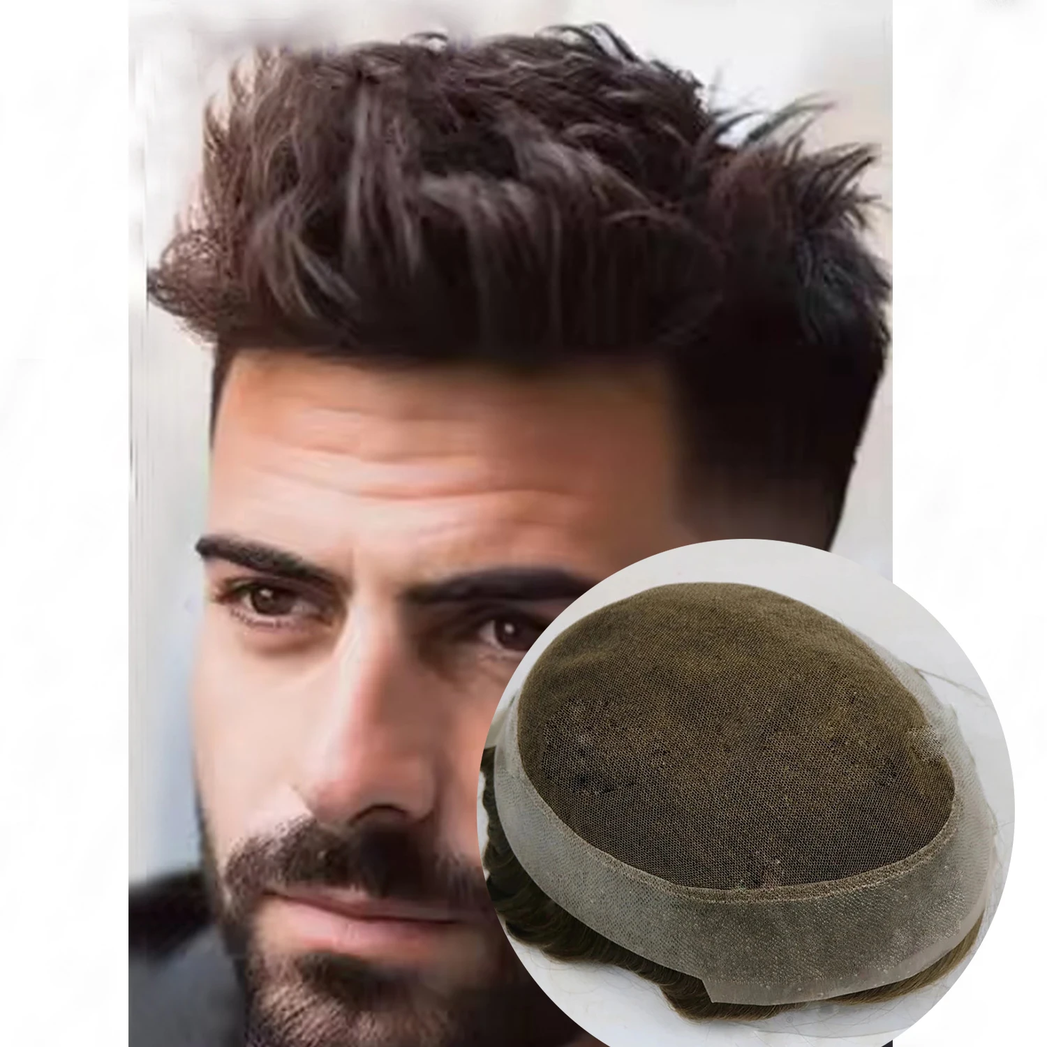 

Undetectable Australia French Lace&Soft Thin PU Toupee Men's Capillary Prosthesi Human Hair Wig System Grey Black Male Hairpiece