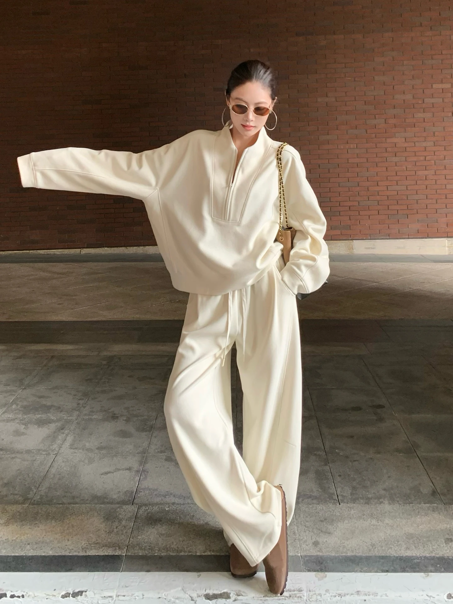 premium-feel-sports-set-women's-autumn-winter-loose-slimming-korean-version-fce-lined-thiened-sweatirt-wide-leg-pants