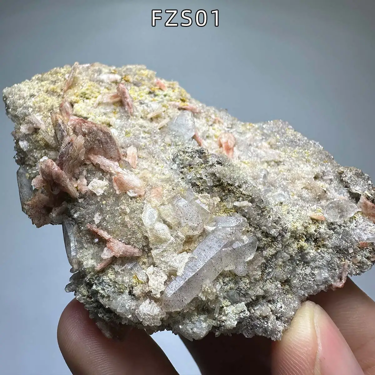 Natural Pink Barite & Quartz Crystal Symbiotic Specimen, Super Seven Raw Stone, Mineral Collection from Zimbabwe, Home Decor Cry