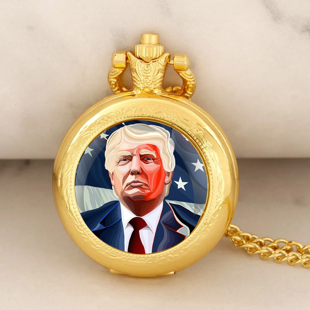 Personalised Exquisite President of The United States Trump Memorial Quartz Pocket Watch Necklace Women Men Jewelry Pendant