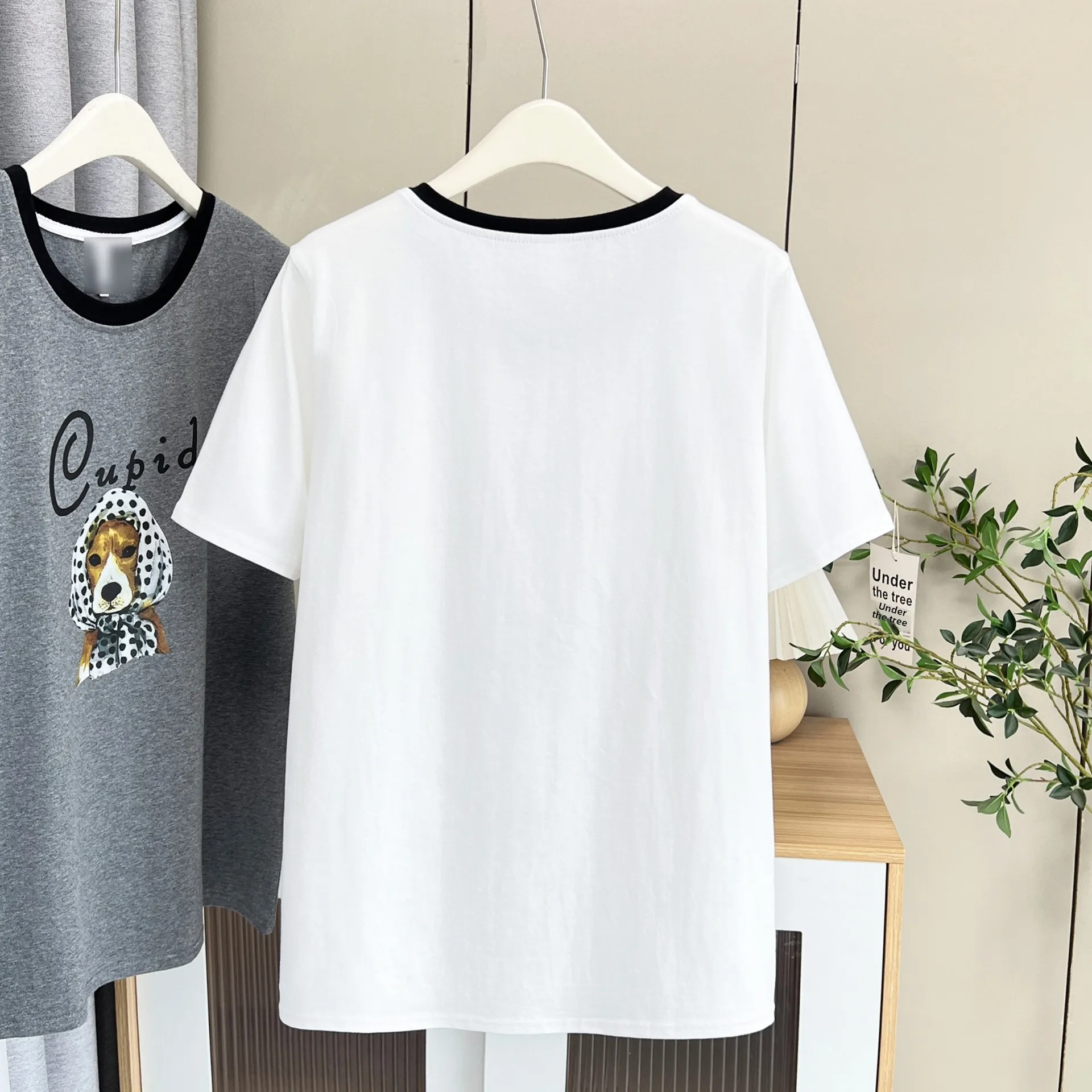 حجم كبير حجم كبير الصيف عادية طباعة قصيرة الأكمام تي شيرت المرأة موضة جولة الرقبة قطنية عالية الجودة للنساء حجم كبير XXL XX... #4